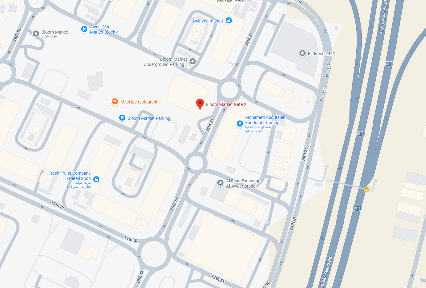 Map showing Shams Alwadi at Bloom Market Gate 2, Fruit and Vegetable Market, Dubai